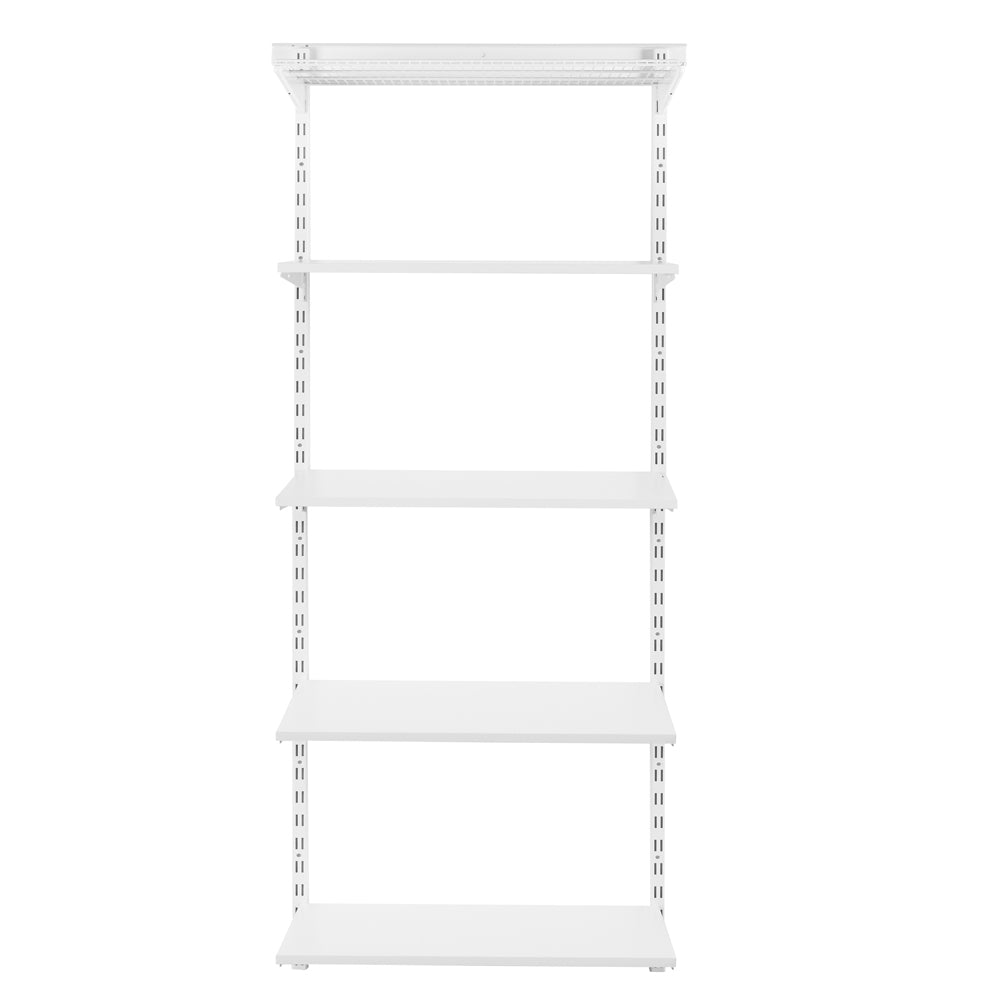 Flexx White Shelf System - H2100mm - 4x Wooden & 1x Wire Shelves