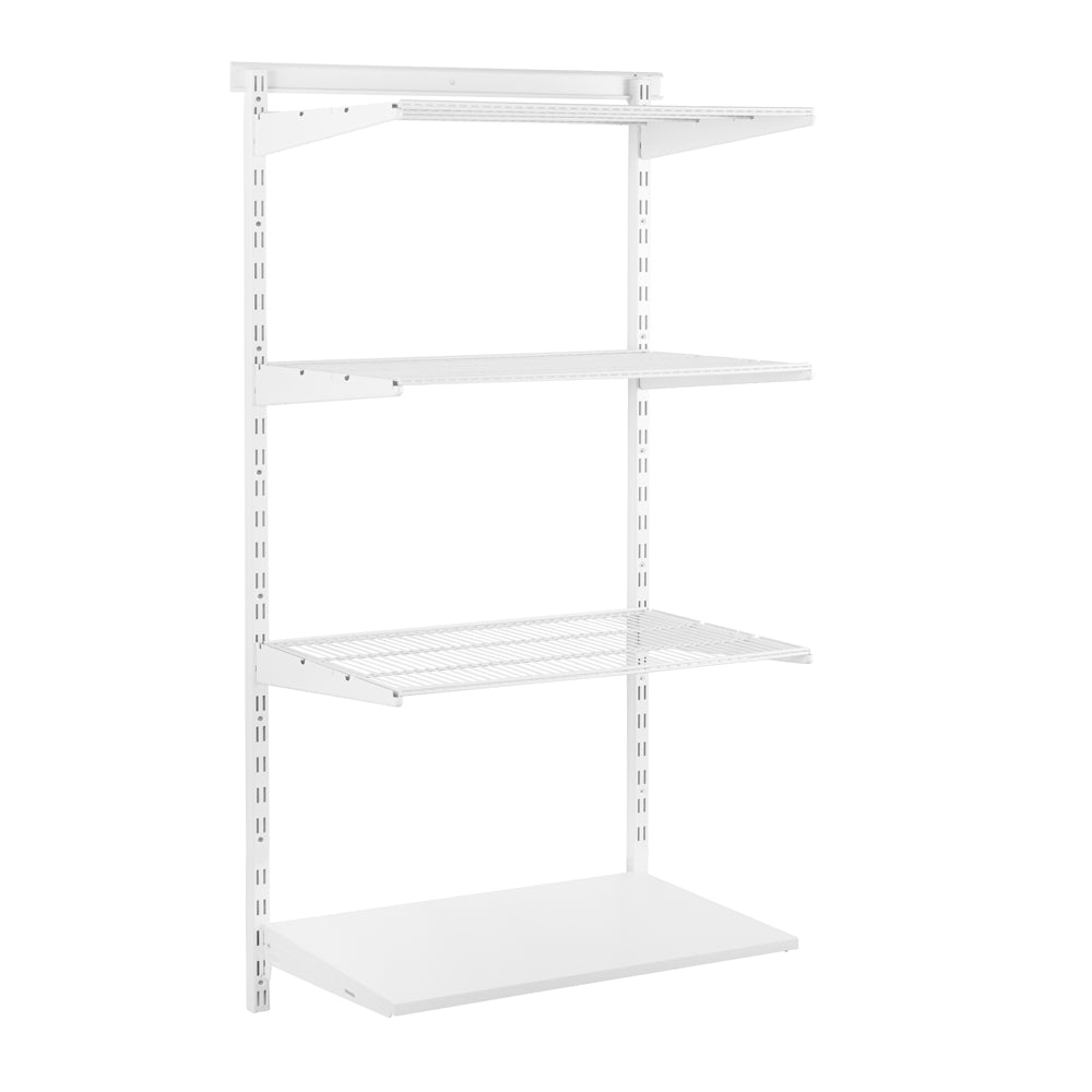Flexx White Shelf System - H1500mm - 1x Wooden & 3x Wire Shelves