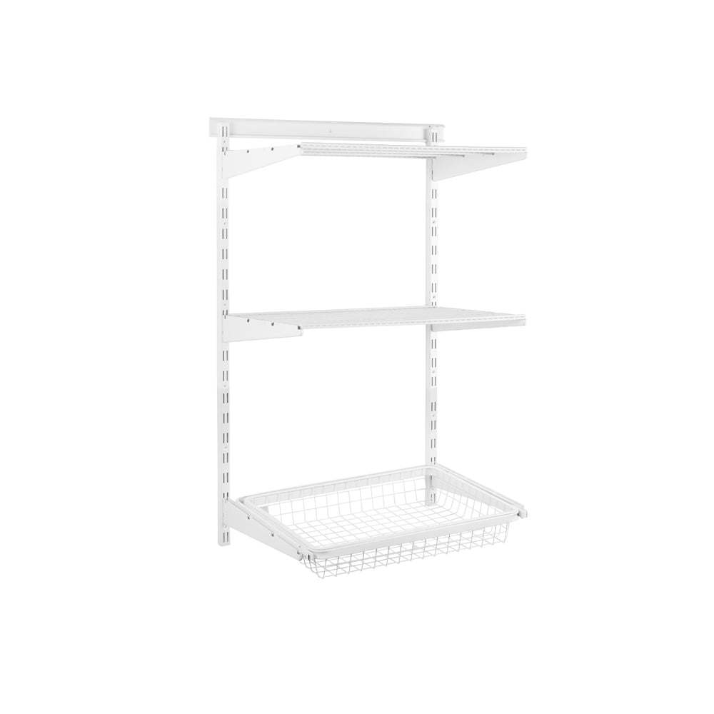Flexx White Wire 2 Shelf System with Shallow or Deep Basket- H1200mm