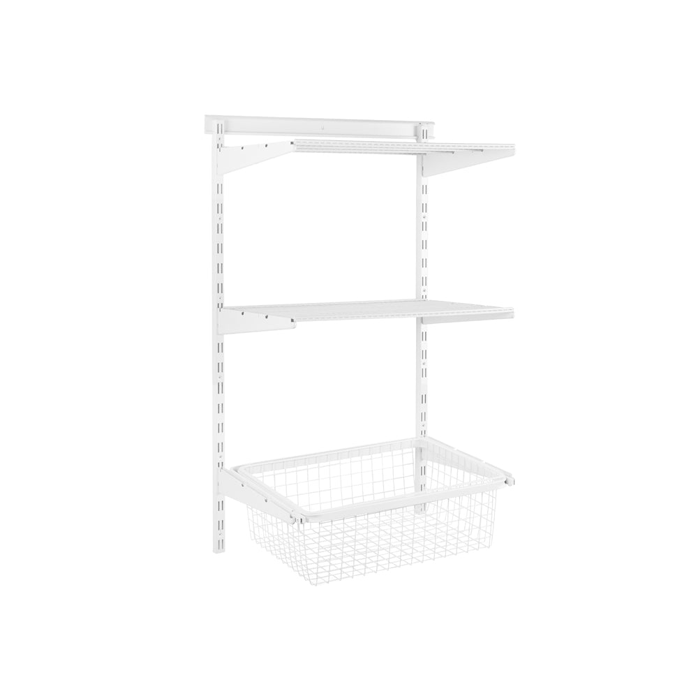 Flexx White Wire 2 Shelf System with Shallow or Deep Basket- H1200mm