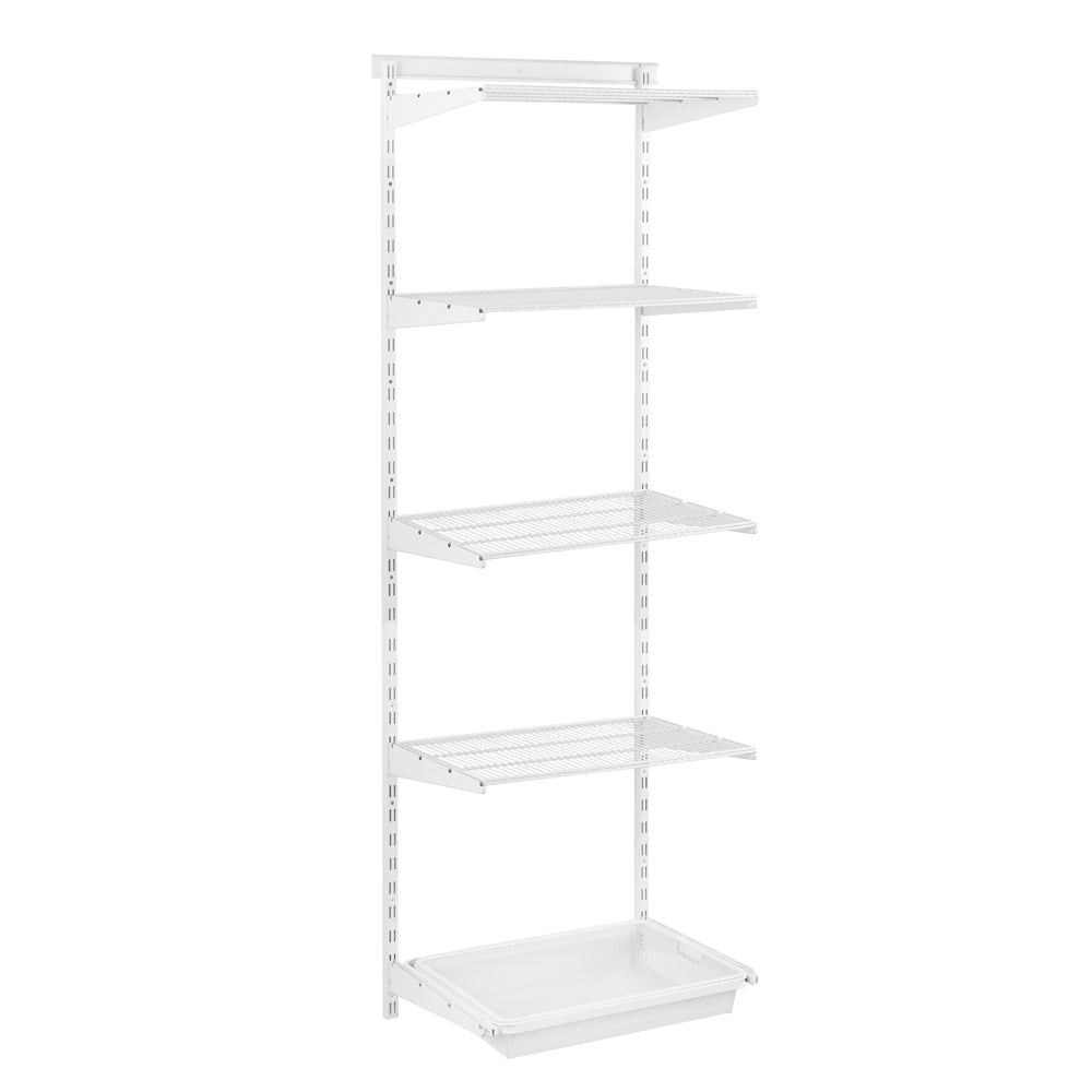 Flexx White Wire 4 Shelf System with Wire Mesh Basket- H2100mm
