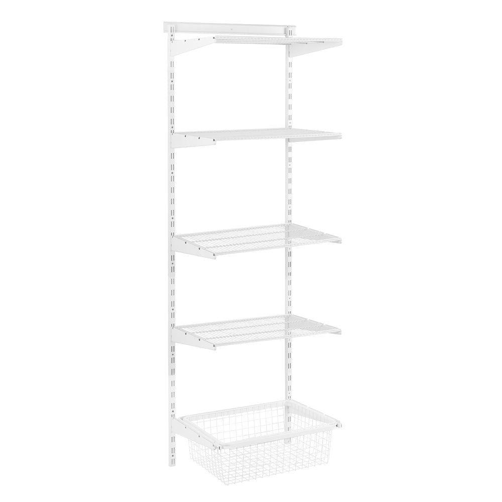Flexx White Wooden 4 Shelf System with Basket- H2100mm
