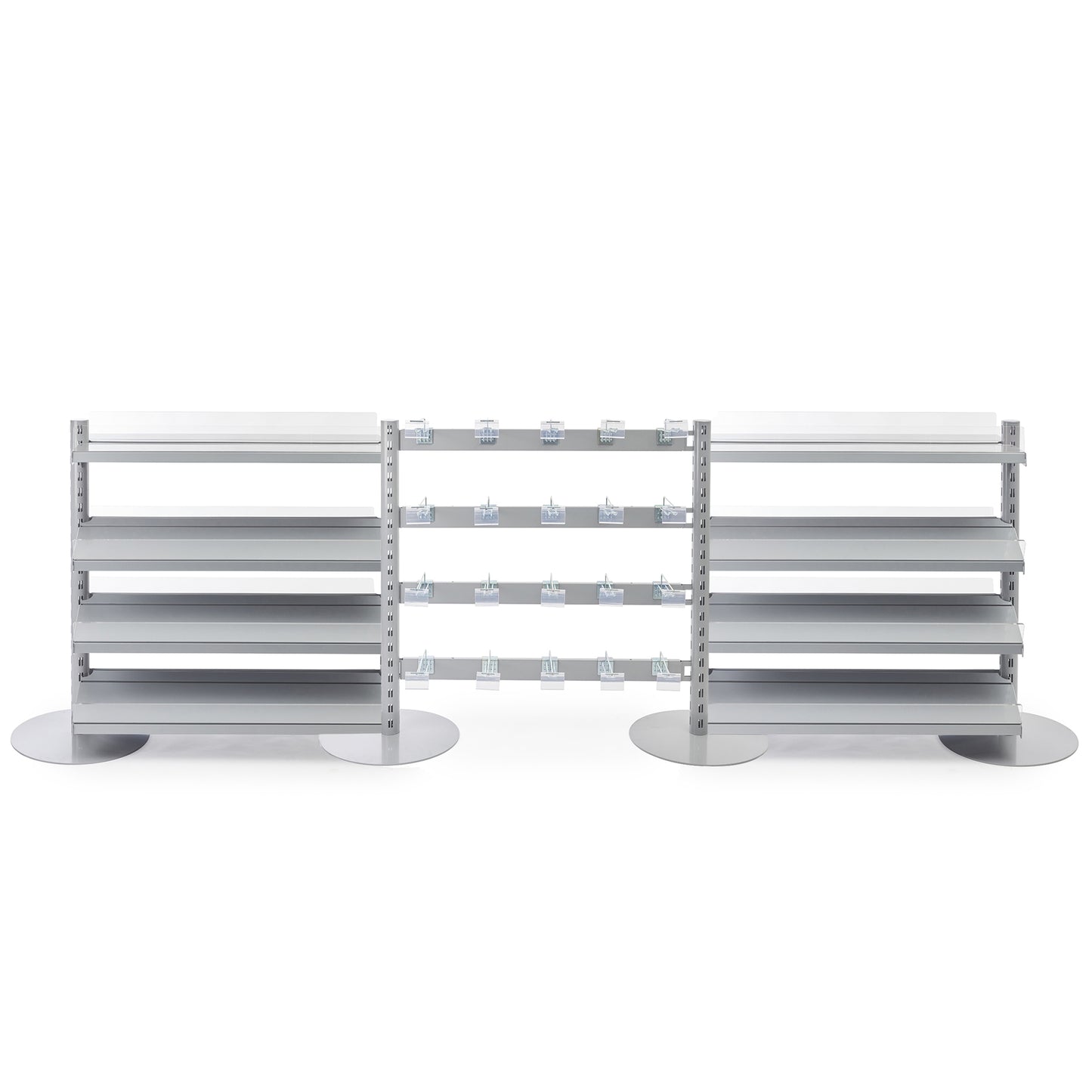 3 x Single Sided In-Queue Merchandising Bays with Shelves and Hooks