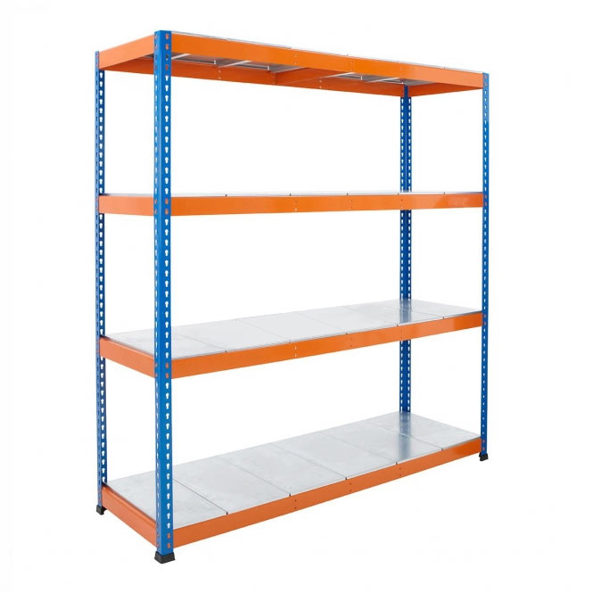 Blue & Orange Heavy Duty Warehouse Shelving With Steel Shelves - Up to 610Kg UDL Per Shelf - 1980mm High, 1830mm Wide