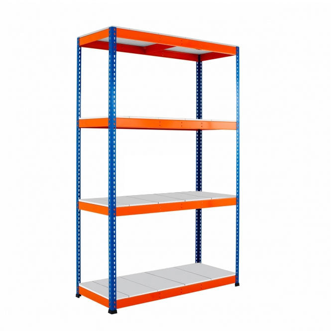 Blue & Orange Heavy Duty Warehouse Shelving With Steel Shelves - Up to 610Kg UDL Per Shelf - 2440mm High, 1830mm Wide