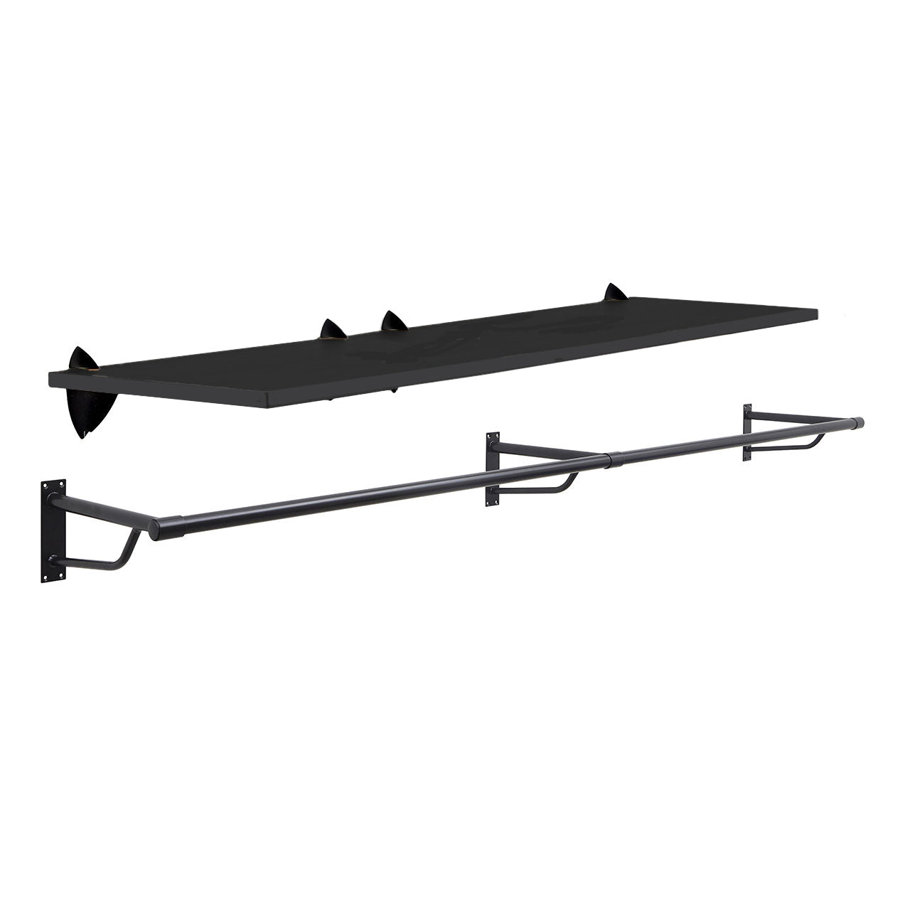 Black Wooden Shelf and Clips with Black Hanging Rail