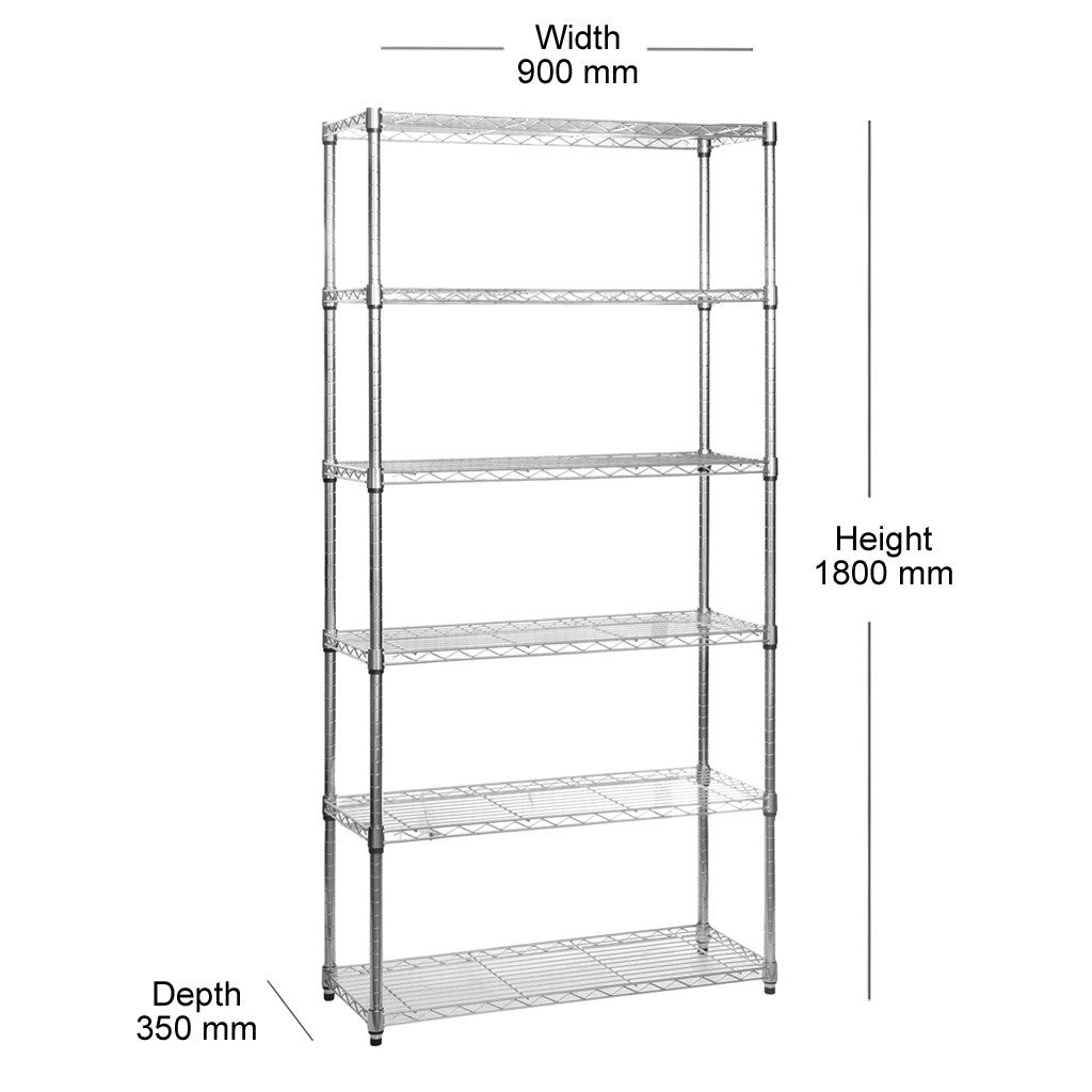 6 Tier Narrow Chrome Wire Shelving Unit - H1800 x D350mm