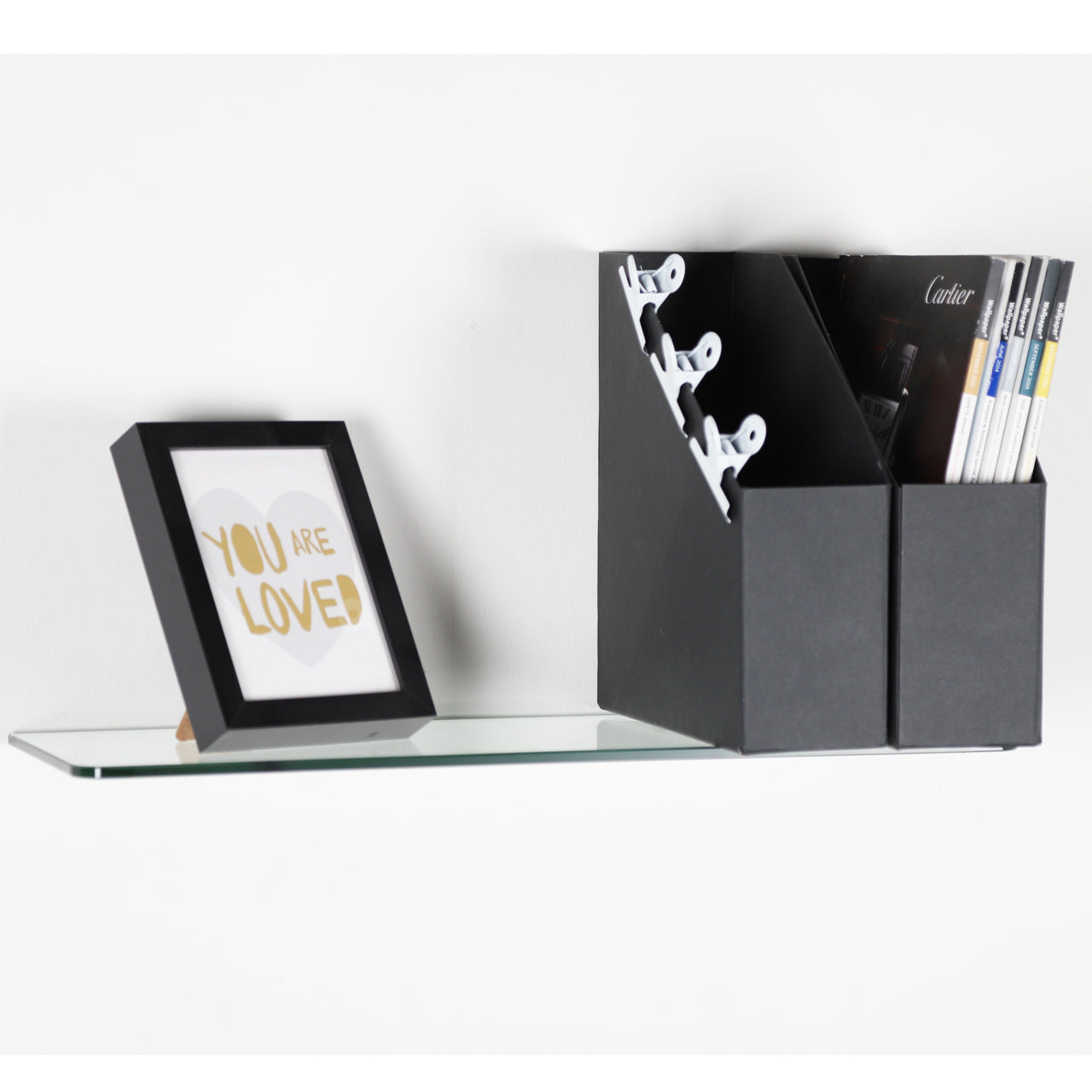 Black Wall-mounted Rectangle Glass Shelf With Brackets - 8mm Thickness