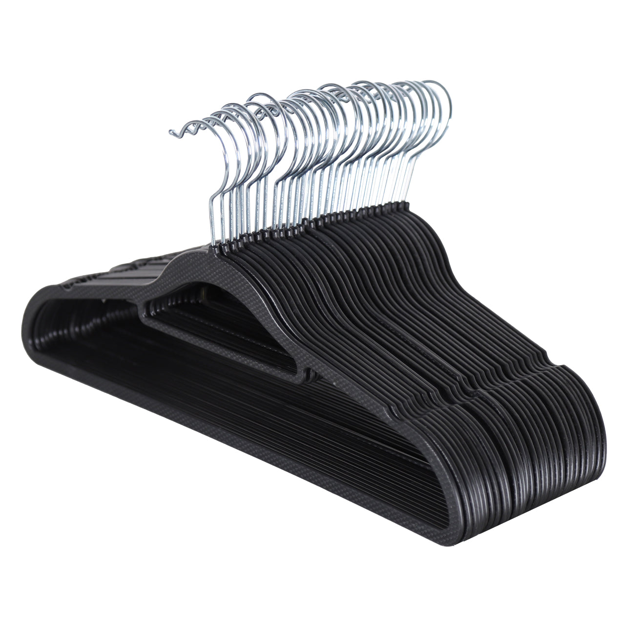 Textured Black Plastic Hangers with Belt Bar - 40cm