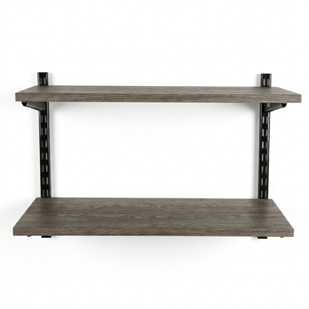 Black & Eternity Oak Twin Slot Shelving Kit - H430mm - 2 Shelves