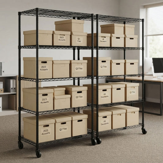 4 x 5 Tier Black Wire Shelving Units with Wheels - H1875 x D450mm