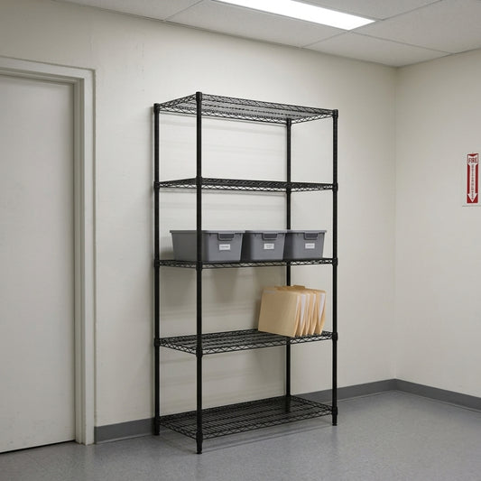 5 Tier Heavy Duty Black Wire Shelving Unit - H1800 x D450mm