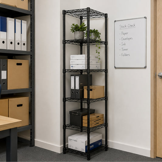 6 Tier Square Black Wire Shelving Unit - W450 x D450mm