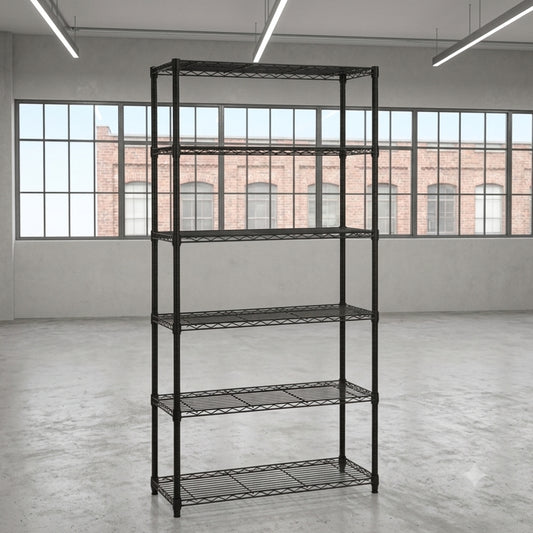 6 Tier Narrow Black Wire Shelving Unit - D350mm