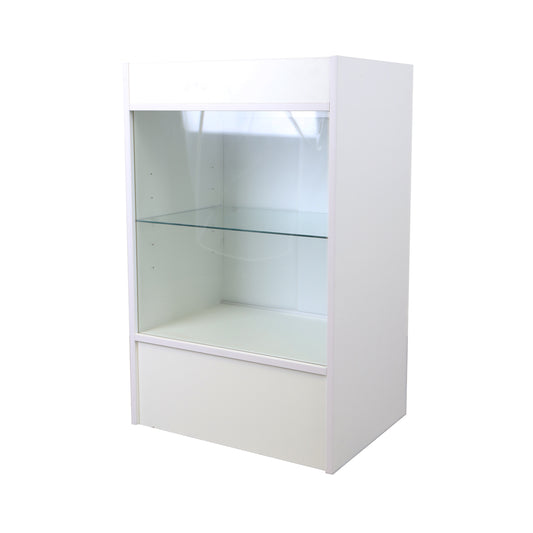 White Retail Till Counter With Glass Front Display - Silhouette Range