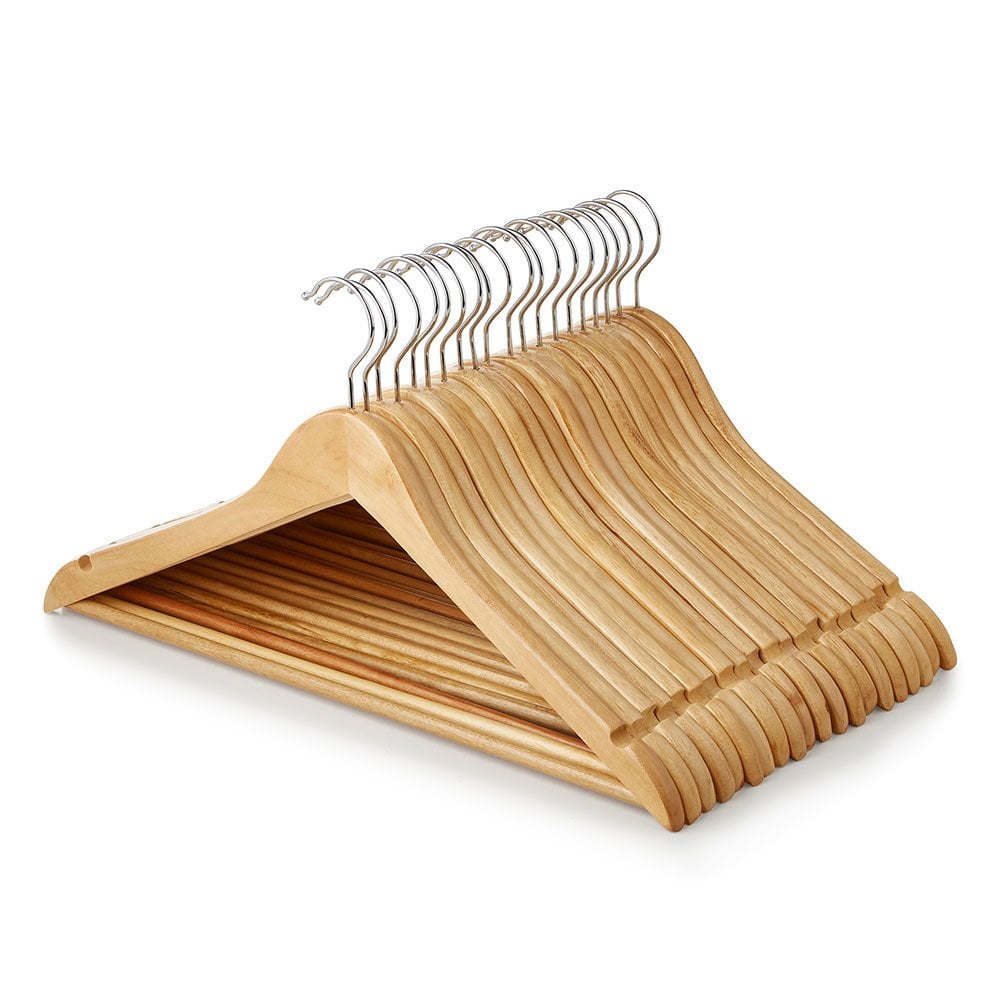 Wooden Hangers with Trouser Bar and Shoulder Notches - 45cm