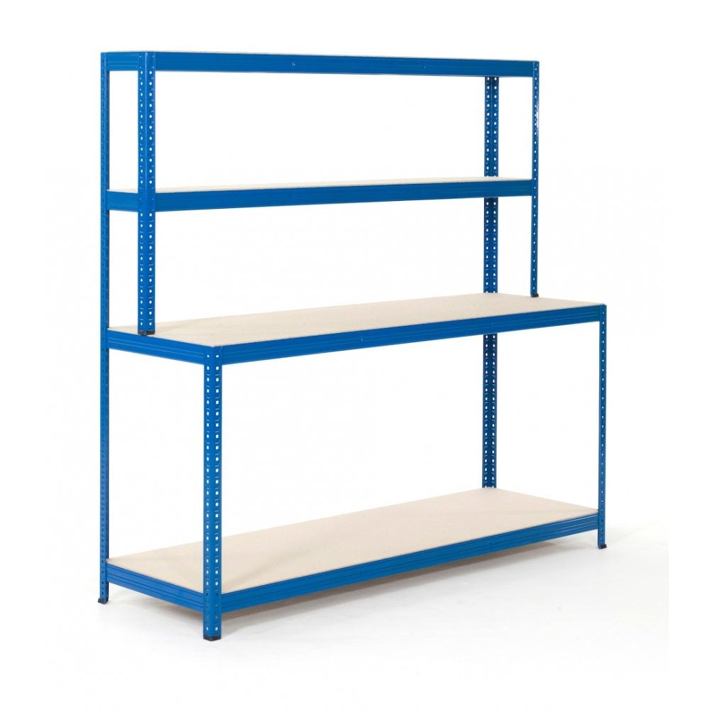 Blue 4-Level Packing Bench With Chipboard Shelves - Up To 300kg UDL