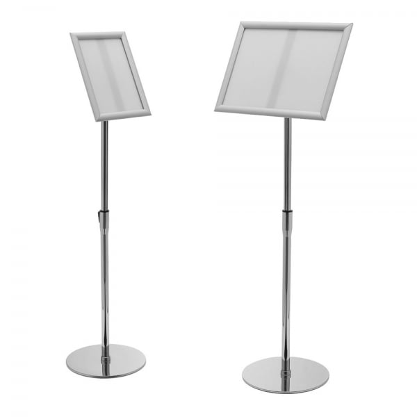 A4/A3 Silver Adjustable Floor-Standing Snap Frame Sign Holder - Max height 1080mm - Portrait or landscape