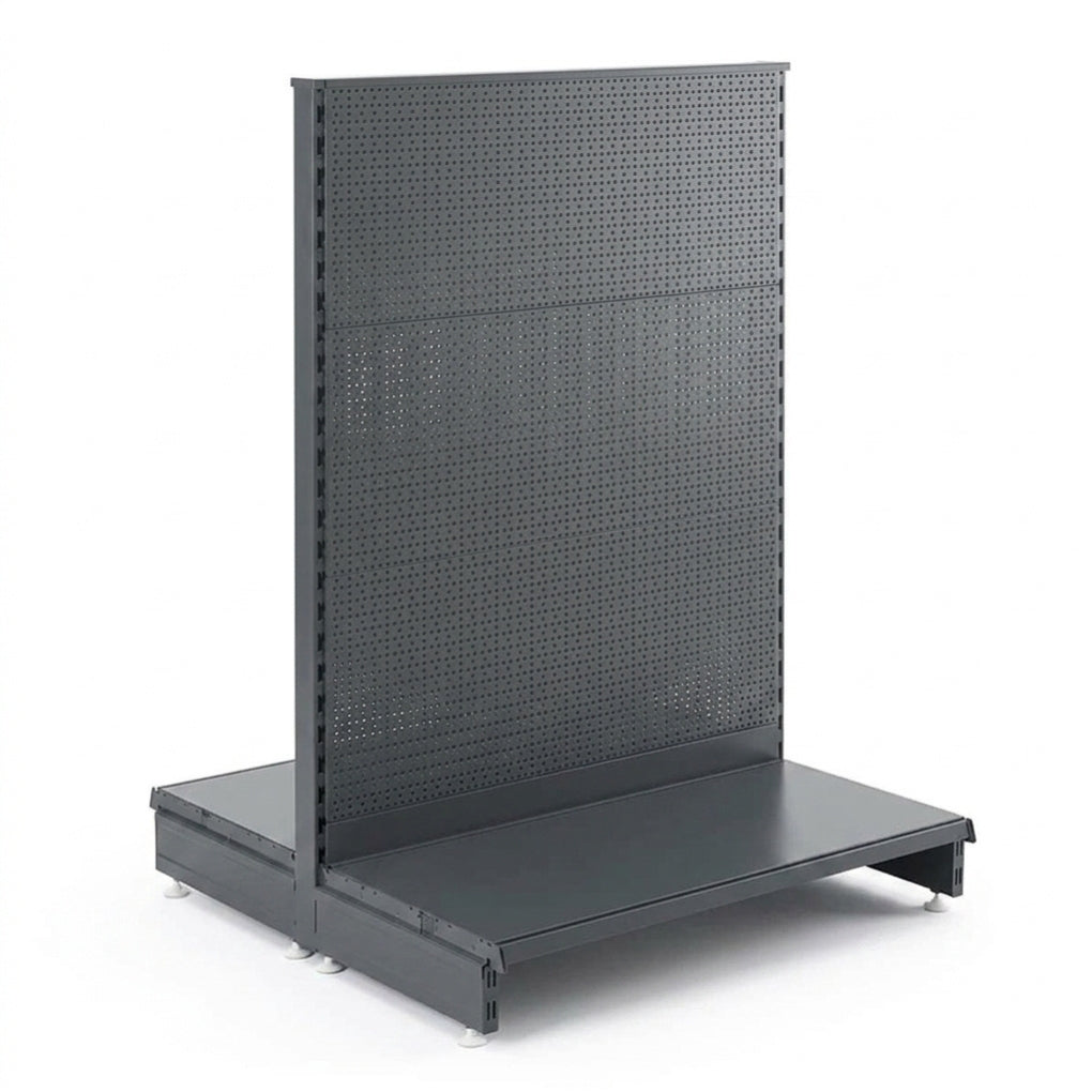 Dark Grey Retail Shelving 1400mm High Modular Gondola Unit with Perforated Back Panels