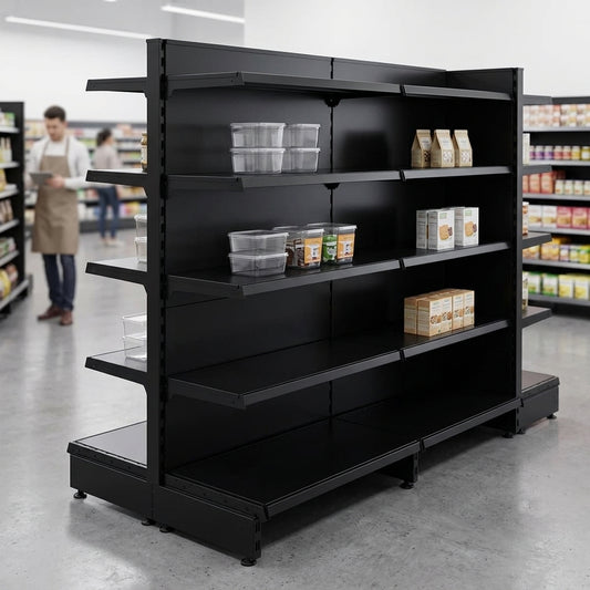 Black Retail Shelving Modular Gondola Unit - 8 x 370mm Shelves - H1400mm