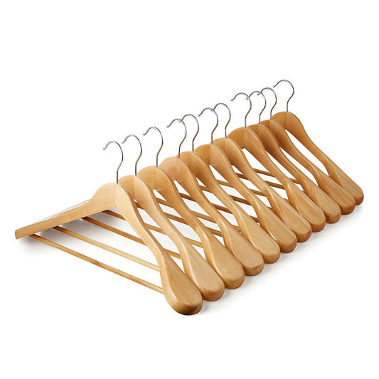 Wooden Hangers with Broad Shoulders and Trouser Bar - 45 cm