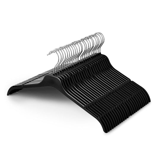 Black Plastic Clothes Hangers with Shoulder Notches - 43 cm