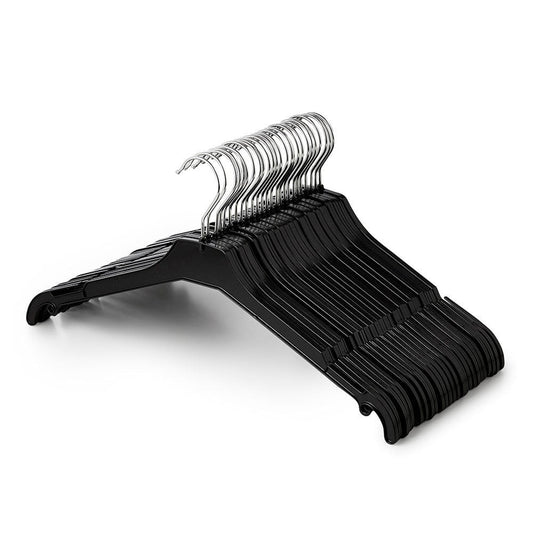 Black Plastic Clothes Hangers with Shoulder Notches and Drop Hooks - 42 cm