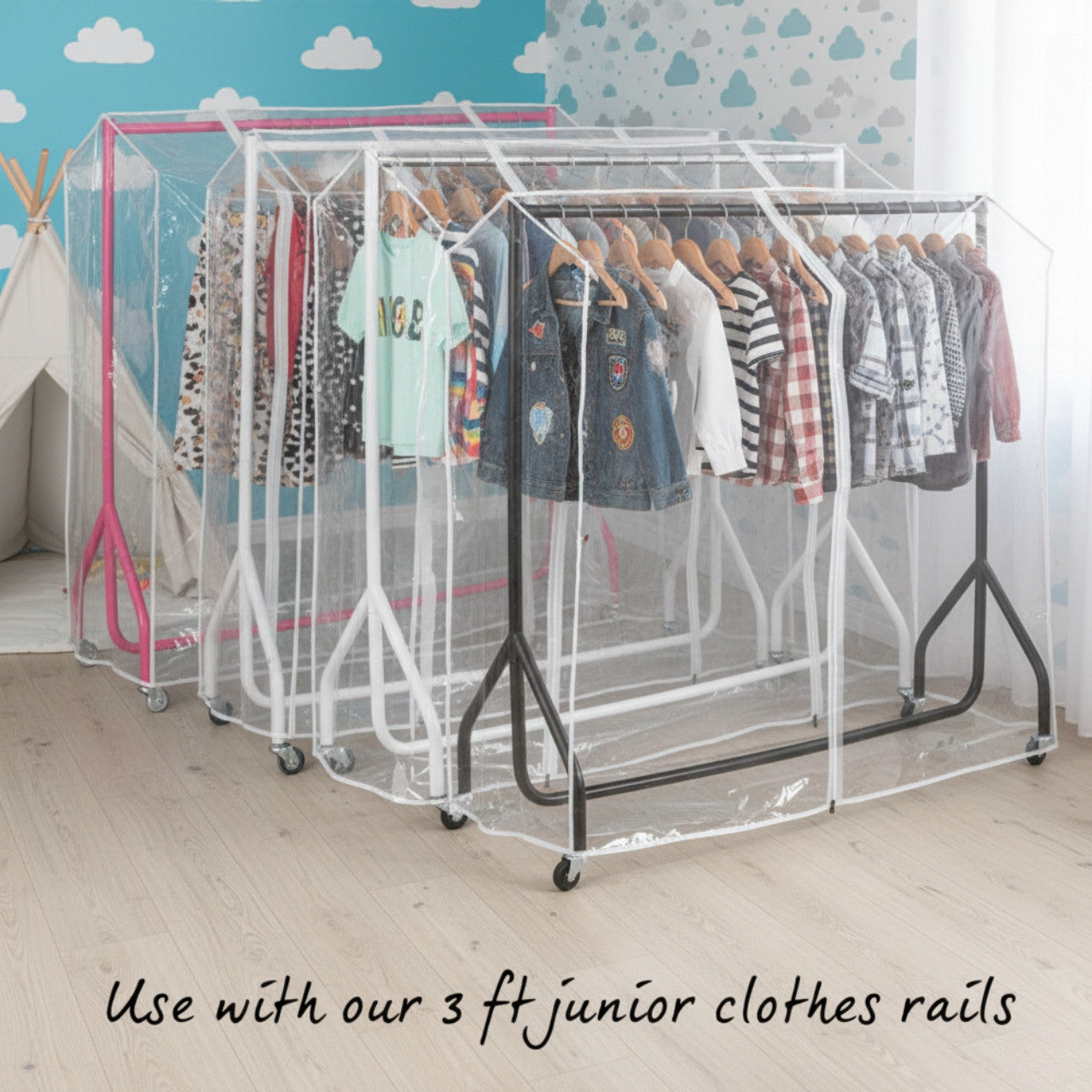 3ft Clear Childrens Clothes Rail Cover Single Zip