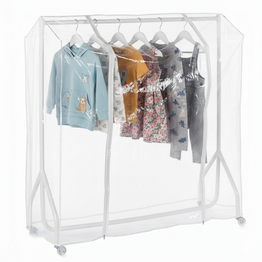White 4ft Wide Children's Heavy-Duty Clothes Rail With Clear Cover