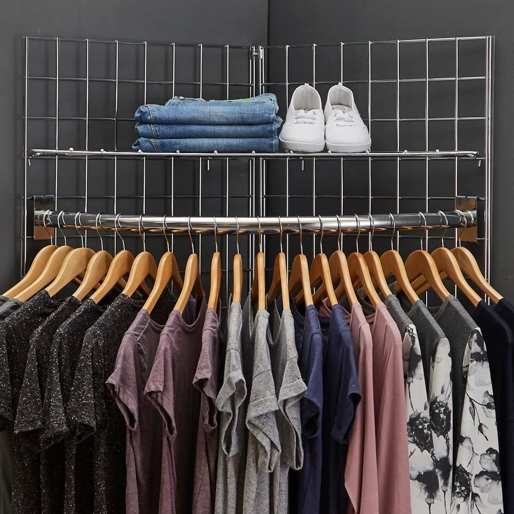 5ft Freestanding Grid Mesh Display Bundle With 2 x Panels, 1 x Wire Shelf, 1 x Hanging Rail