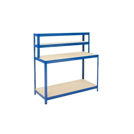Blue 4-Level Packing Bench With Chipboard Shelves - Up To 300kg UDL