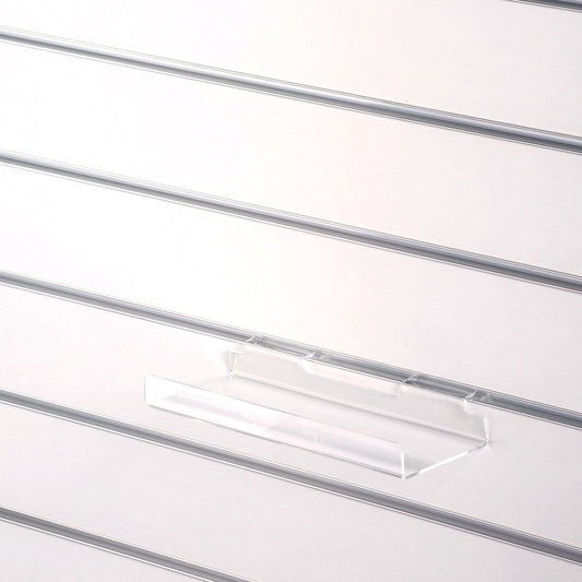 Clear Acrylic Slatwall Shelf with Front Lip - W250 x D100mm