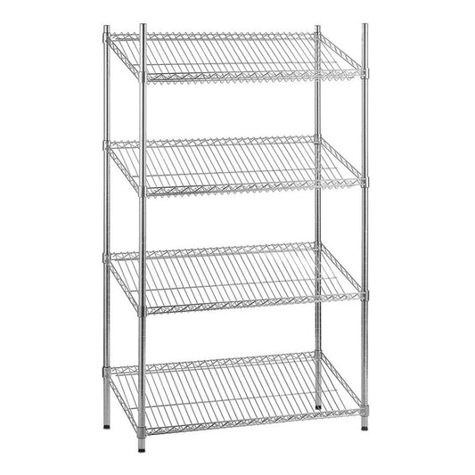 4 Tier Chrome Wire Shelving Unit with Slanted Shelves - H2100 x D450mm