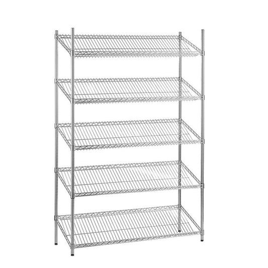 5 Tier Chrome Wire Shelving Unit with Slanted Shelves - H1800 x D450mm