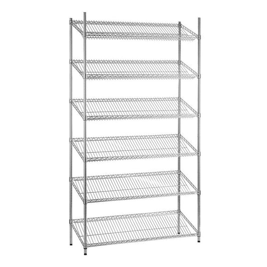 6 Tier Chrome Wire Shelving Unit with Slanted Shelves - H2100 x D450mm
