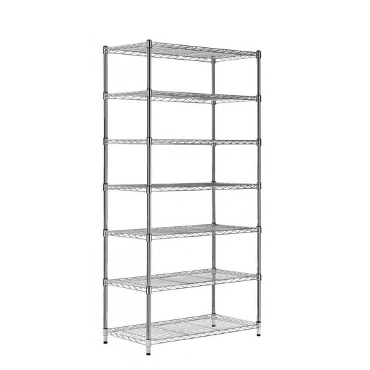 7 Tier Narrow Chrome Wire Shelving Unit - H1800 x D350mm