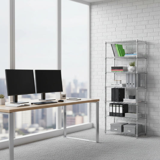 7 Tier Narrow Chrome Wire Shelving Unit - H1800 x D350mm