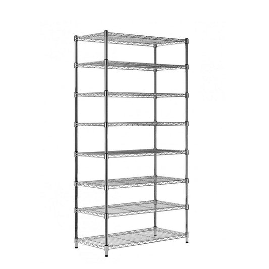 8 Tier Narrow Chrome Wire Shelving Unit - H1800 x D350mm