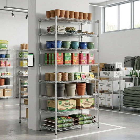 8 Tier Narrow Chrome Wire Shelving Unit - H1800 x D350mm