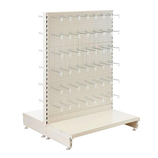 Jura White Modular Gondola Unit - Perforated Back Panels, Euro Hooks, Tickets Holders