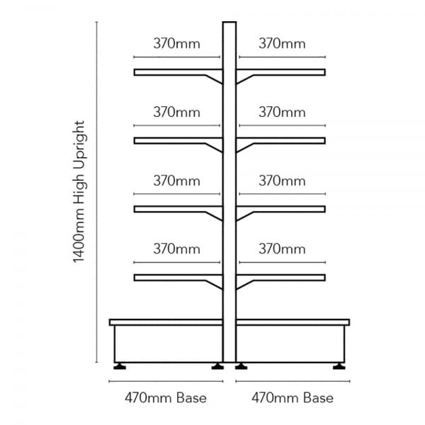 Jura White Retail Shelving Modular Gondola Unit - 8 x 370mm Shelves - H1400mm