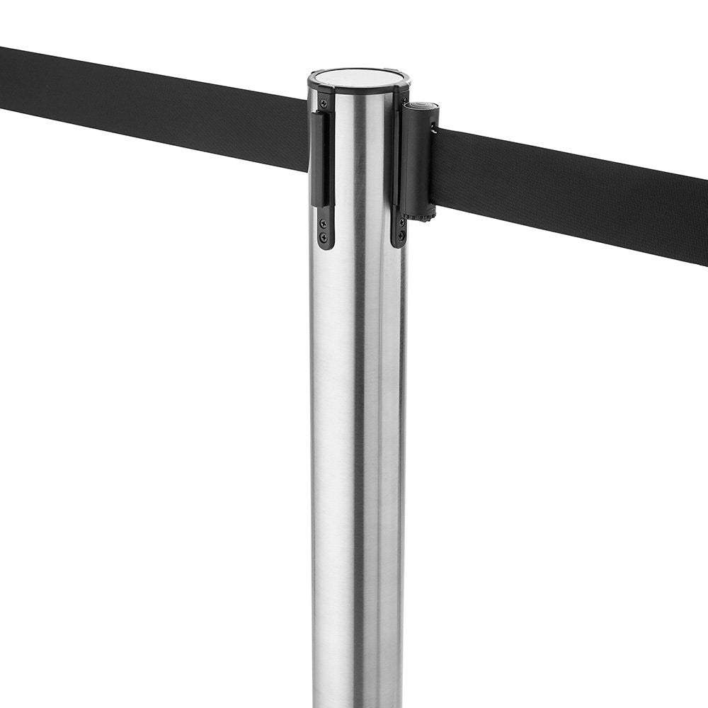 Pair of Retractable Belt Barriers - Brushed Stainless Steel Posts with Black Belts