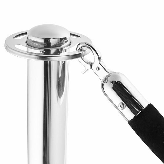 Pair of Rope Barrier Posts - Polished Stainless Steel Posts with Black Velvet Rope