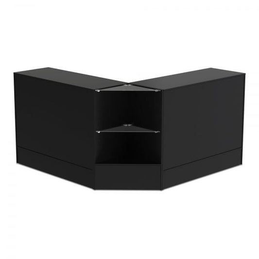 2 x Black Shop Counters and 1x Corner Display Unit with Glass Shelves Bundle