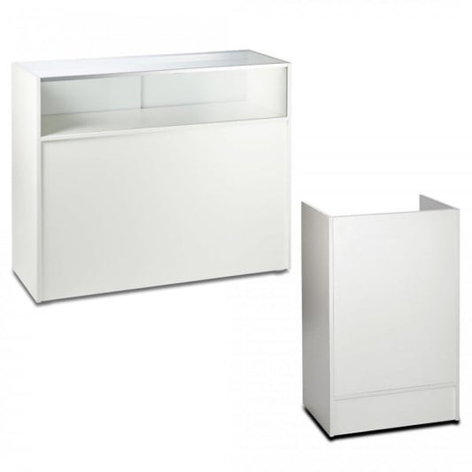 White Shop Counter With 1/4 Glass Display and Till Unit Bundle - Silhouette Range