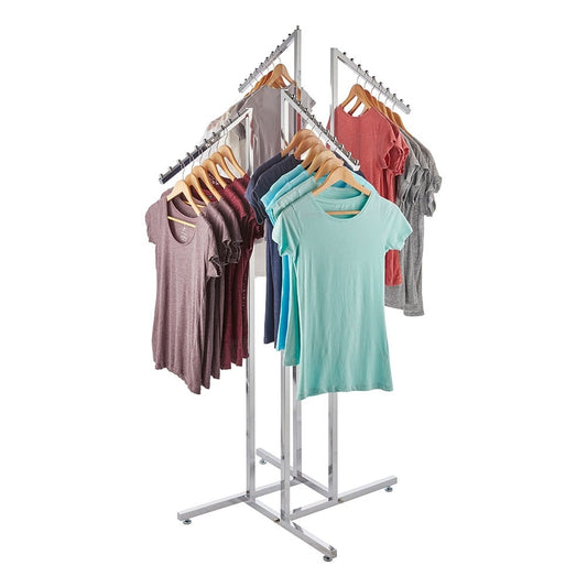 Chrome Clothes Rail Display Stand - 4 Sloping Arms