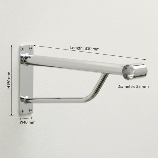 Heavy Duty Chrome Support Arm For up to 25mm Diameter tube - Wall fix