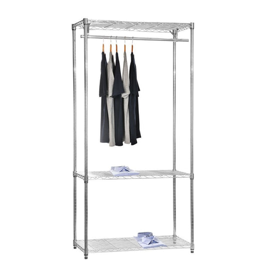 Chrome Wire Clothes Rack - 1 x Rail & 3 x Shelves - H1800 x W900 x D450mm