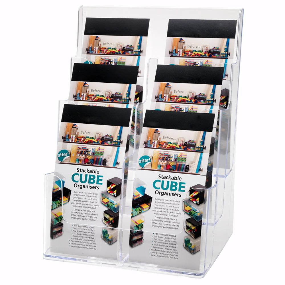 Clear Multi-Tier Leaflet and Brochure Holder - Portrait - 6 pockets, 1/3 A4