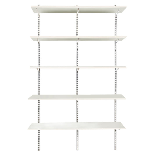 White Twin Slot Shelving Kit - H1980mm, 3 Uprights & 5 White Wooden Shelves